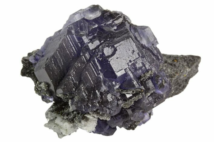 Deep Purple Fluorite Crystals with Quartz - China #122012